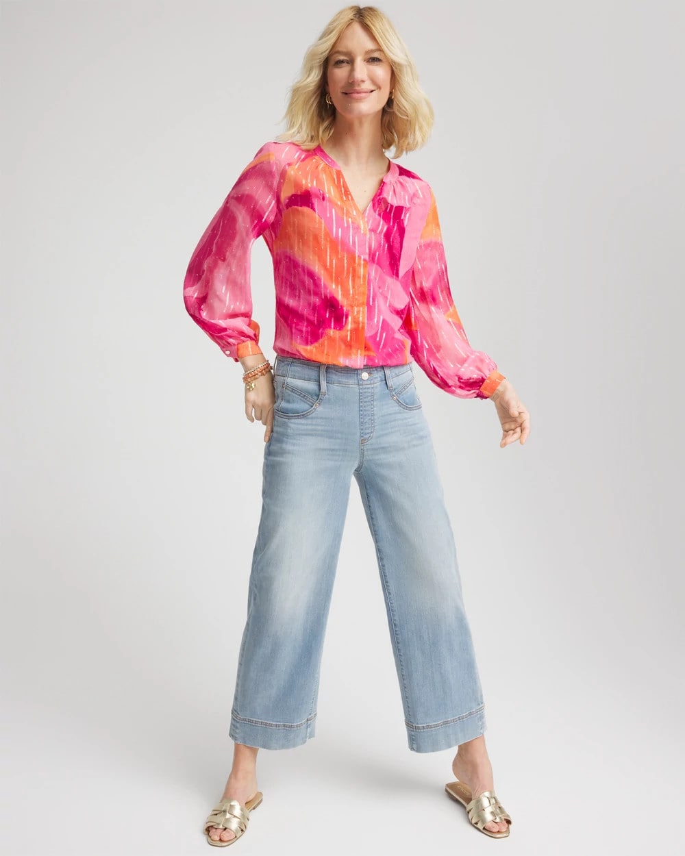 Chico's Discount Crushed Berries Watercolor Classic Fit Chiffon Blouse