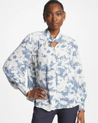 Chico's Sale Tidal Blue Faux Silk Mockneck Blouse