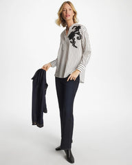 Chico's Outlet Black Striped Poplin Applique Tunic