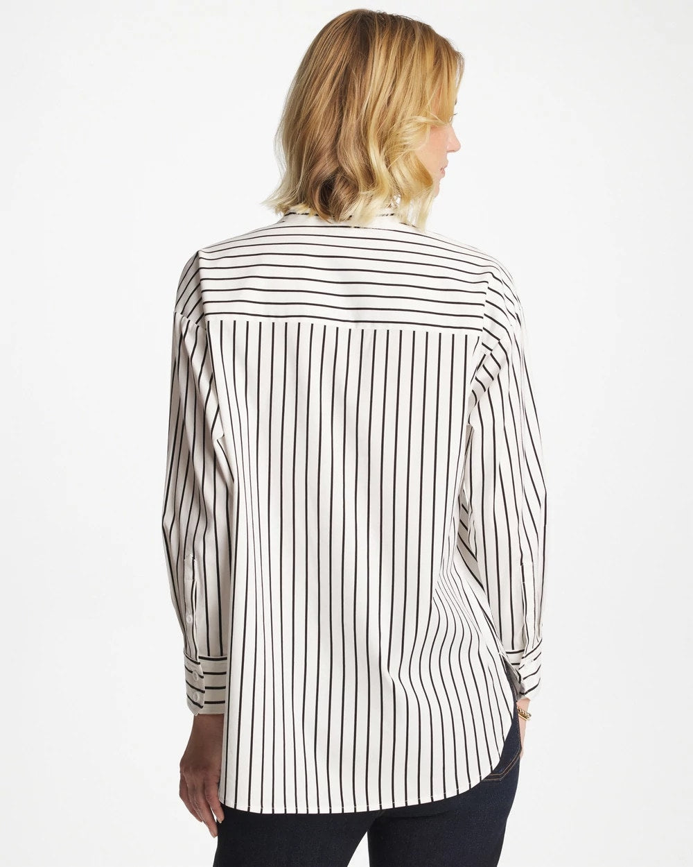 Chico's Outlet Black Striped Poplin Applique Tunic