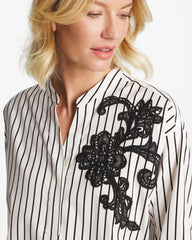Chico's Outlet Black Striped Poplin Applique Tunic