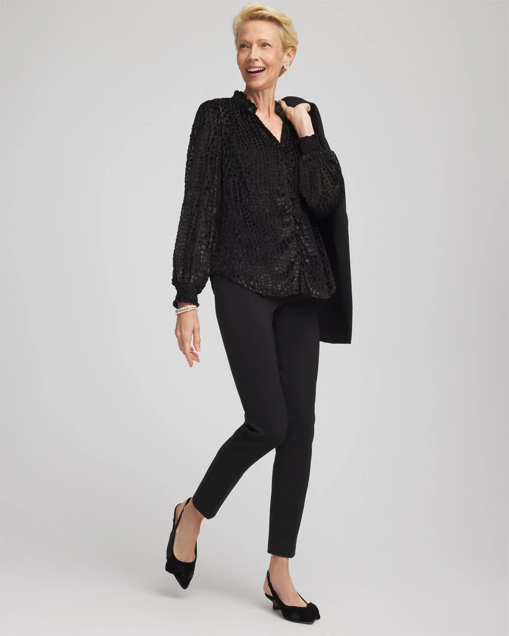 Chico's On Sale Black Burnout Velvet Blouse