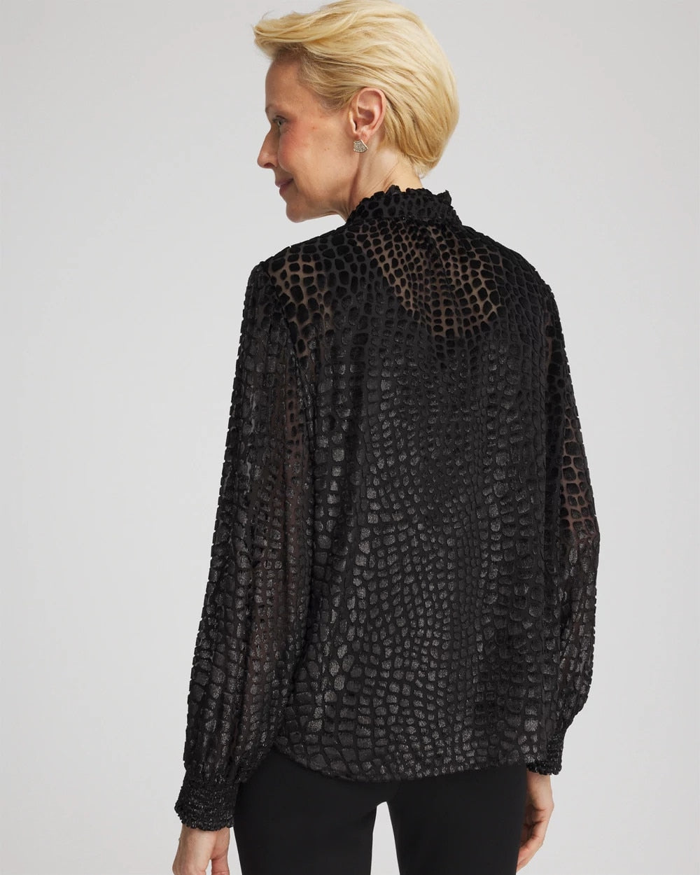 Chico's On Sale Black Burnout Velvet Blouse