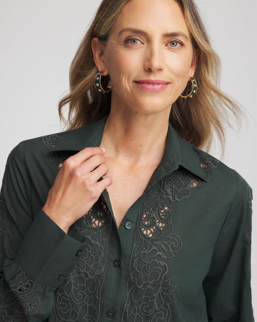 Chico's Online Darkest Spruce Lace Cotton Voile Shirt
