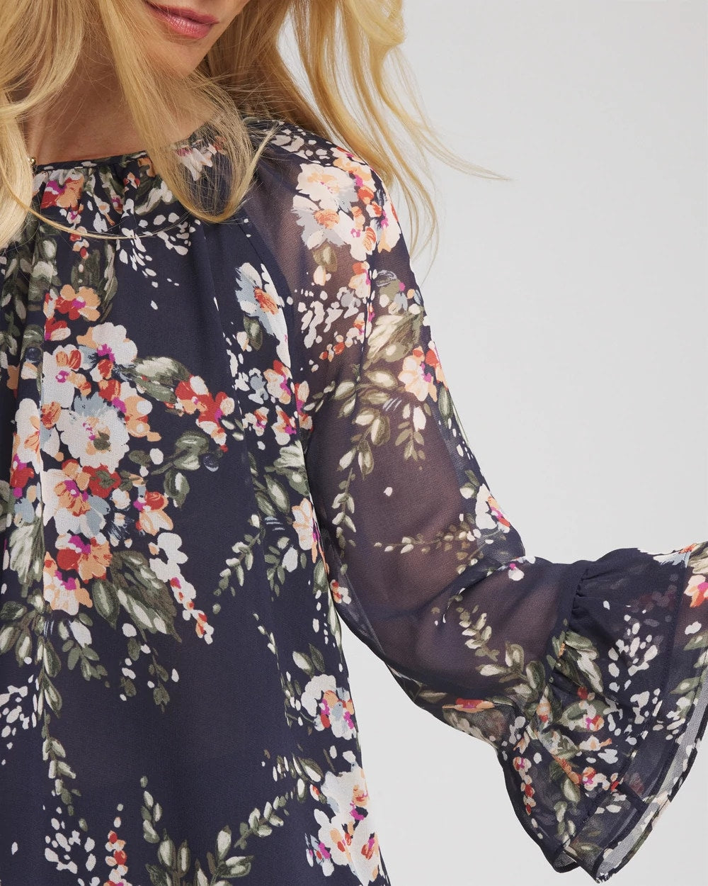 Chico's Sale Passport Blue Floral Georgette Blouse