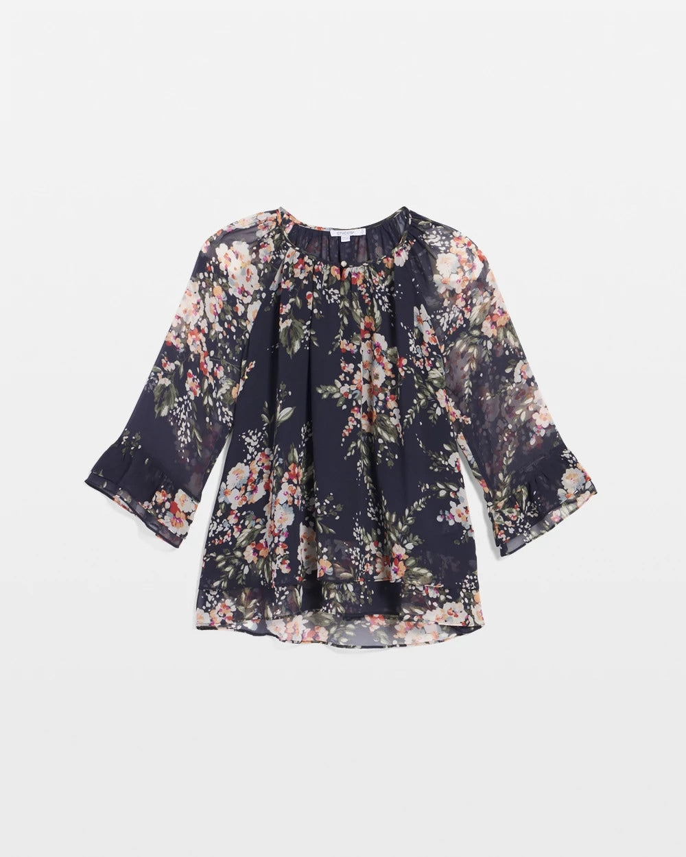 Chico's Sale Passport Blue Floral Georgette Blouse