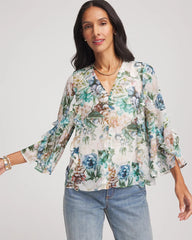Chico's Outlet Rose Smoke Georgette Ruffled V-Neck Blouse