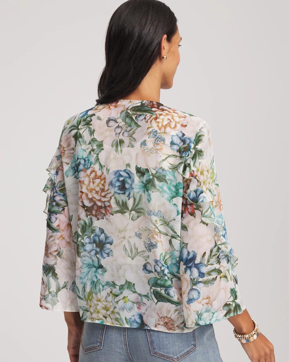 Chico's Outlet Rose Smoke Georgette Ruffled V-Neck Blouse