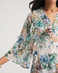 Chico's Outlet Rose Smoke Georgette Ruffled V-Neck Blouse