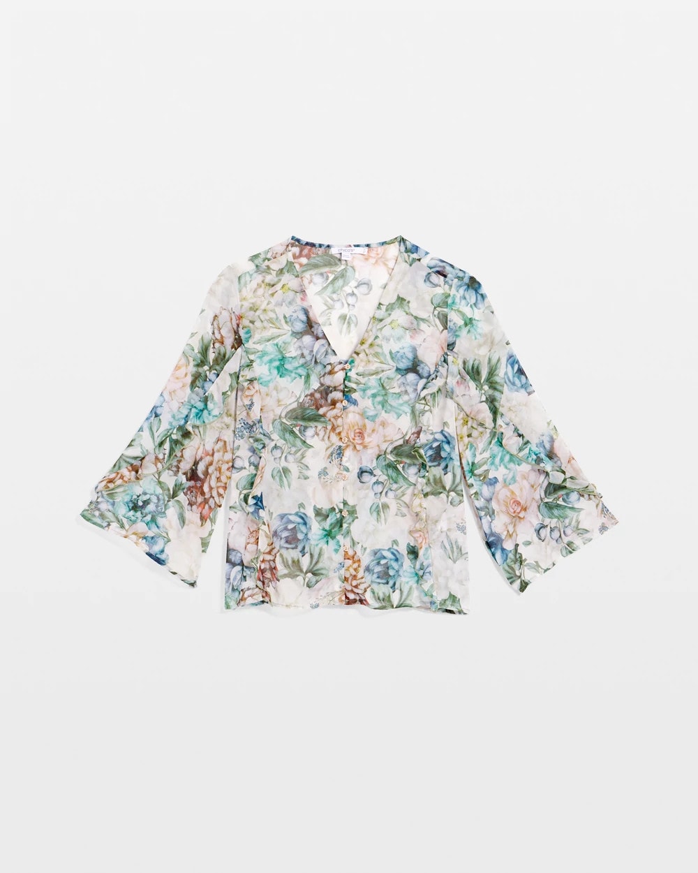 Chico's Outlet Rose Smoke Georgette Ruffled V-Neck Blouse