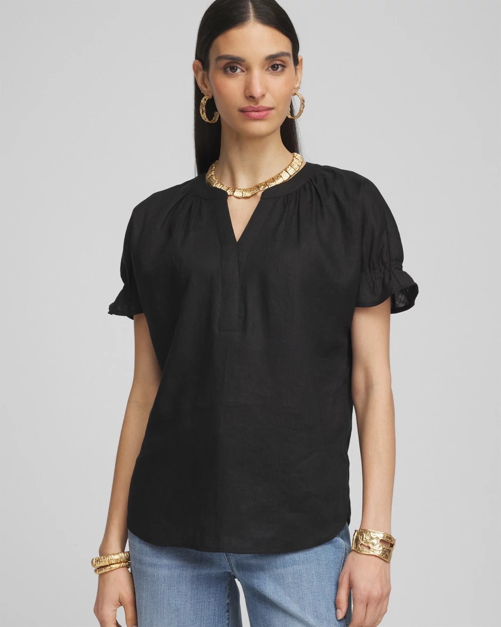Chico's For Sale Black Linen Flutter-Sleeve Popover Top