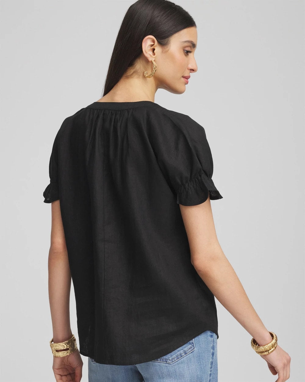 Chico's For Sale Black Linen Flutter-Sleeve Popover Top