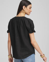 Chico's For Sale Black Linen Flutter-Sleeve Popover Top