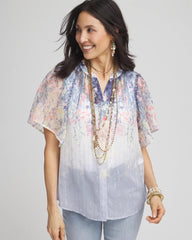 Chico's Online Blue Pearl Jacquard Flutter-Sleeve Blouse
