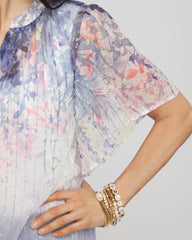 Chico's Online Blue Pearl Jacquard Flutter-Sleeve Blouse