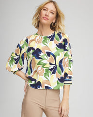 Chico's Discount Panna Cotta Mod Blooms Matte Satin Pullover