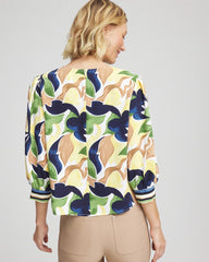 Chico's Discount Panna Cotta Mod Blooms Matte Satin Pullover