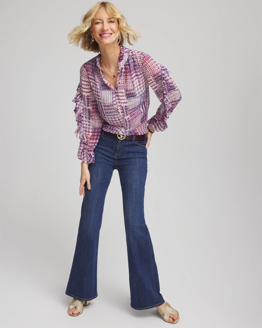 Chico's Outlet Gooseberry Gingham-Print Georgette Blouse