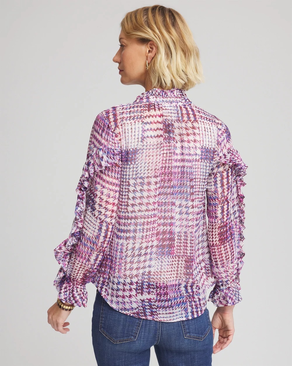 Chico's Outlet Gooseberry Gingham-Print Georgette Blouse