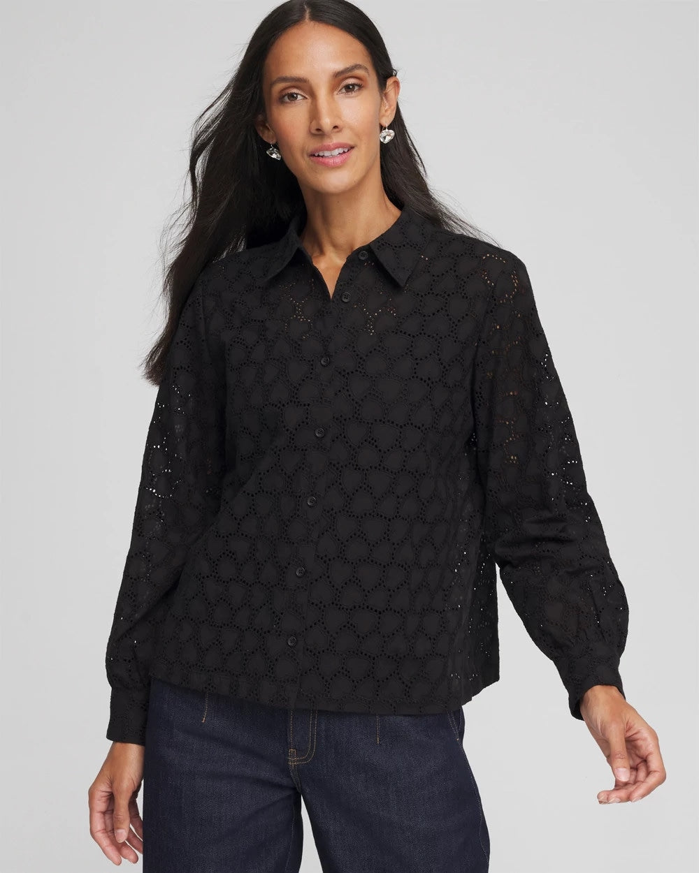 Chico's On Sale Black Heart Eyelet Shirt