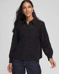 Chico's On Sale Black Heart Eyelet Shirt