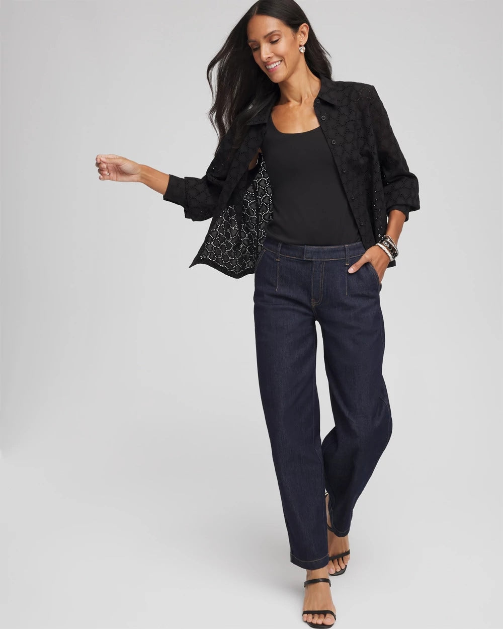 Chico's On Sale Black Heart Eyelet Shirt