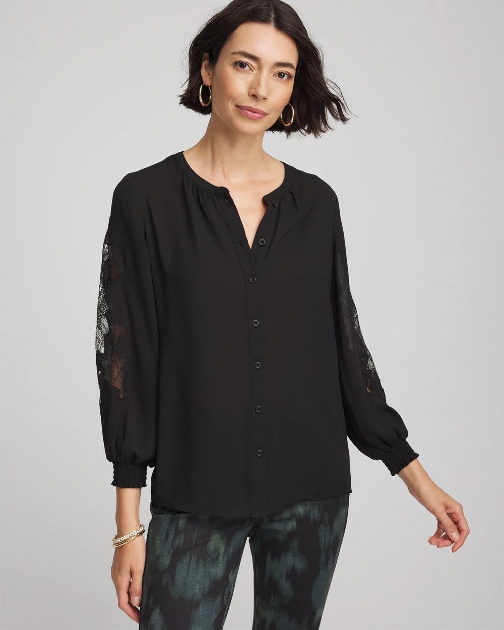 Chico's Online Black Crepe Banded Collar Blouse