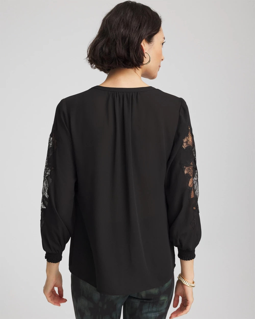 Chico's Online Black Crepe Banded Collar Blouse