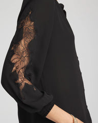 Chico's Online Black Crepe Banded Collar Blouse