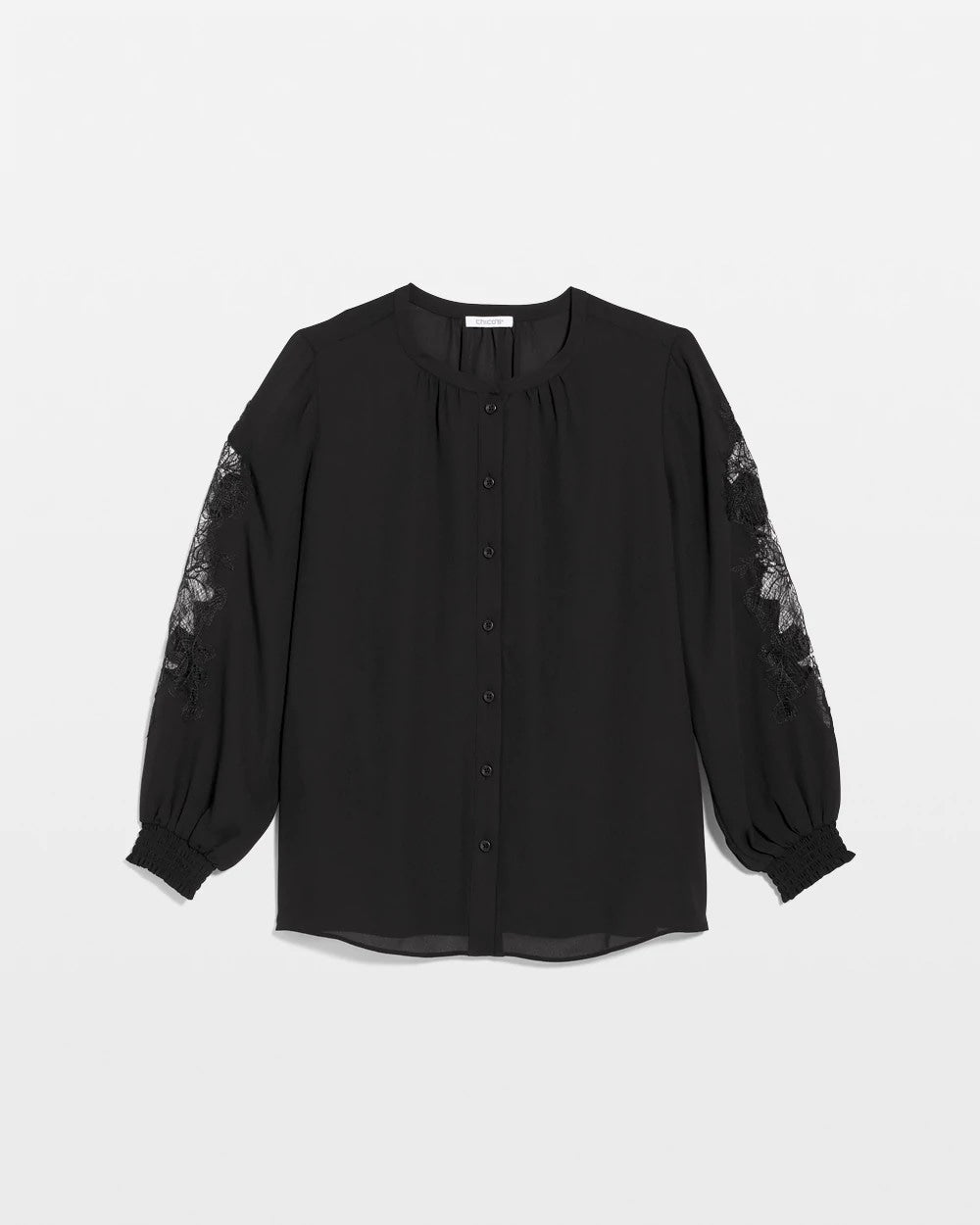 Chico's Online Black Crepe Banded Collar Blouse