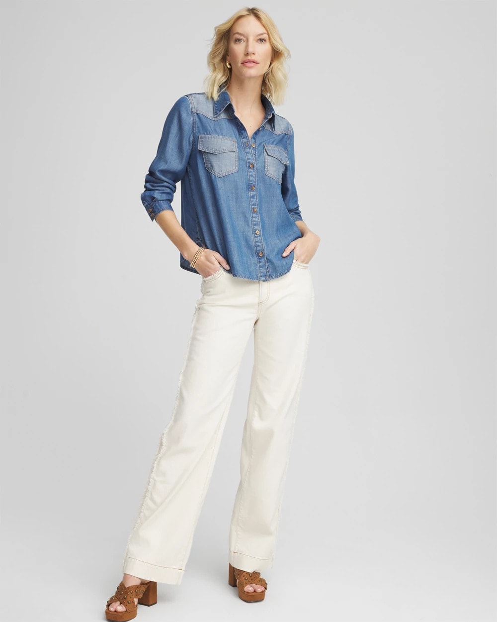 Chico's Discount Bailey Indigo Tencel™ Colorblock Classic-Fit Shirt
