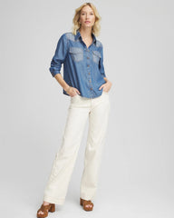 Chico's Discount Bailey Indigo Tencel™ Colorblock Classic-Fit Shirt