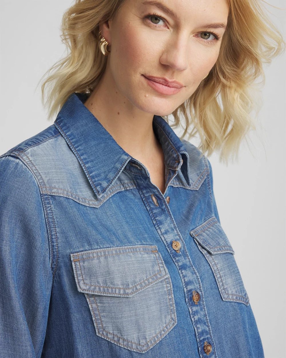 Chico's Discount Bailey Indigo Tencel™ Colorblock Classic-Fit Shirt