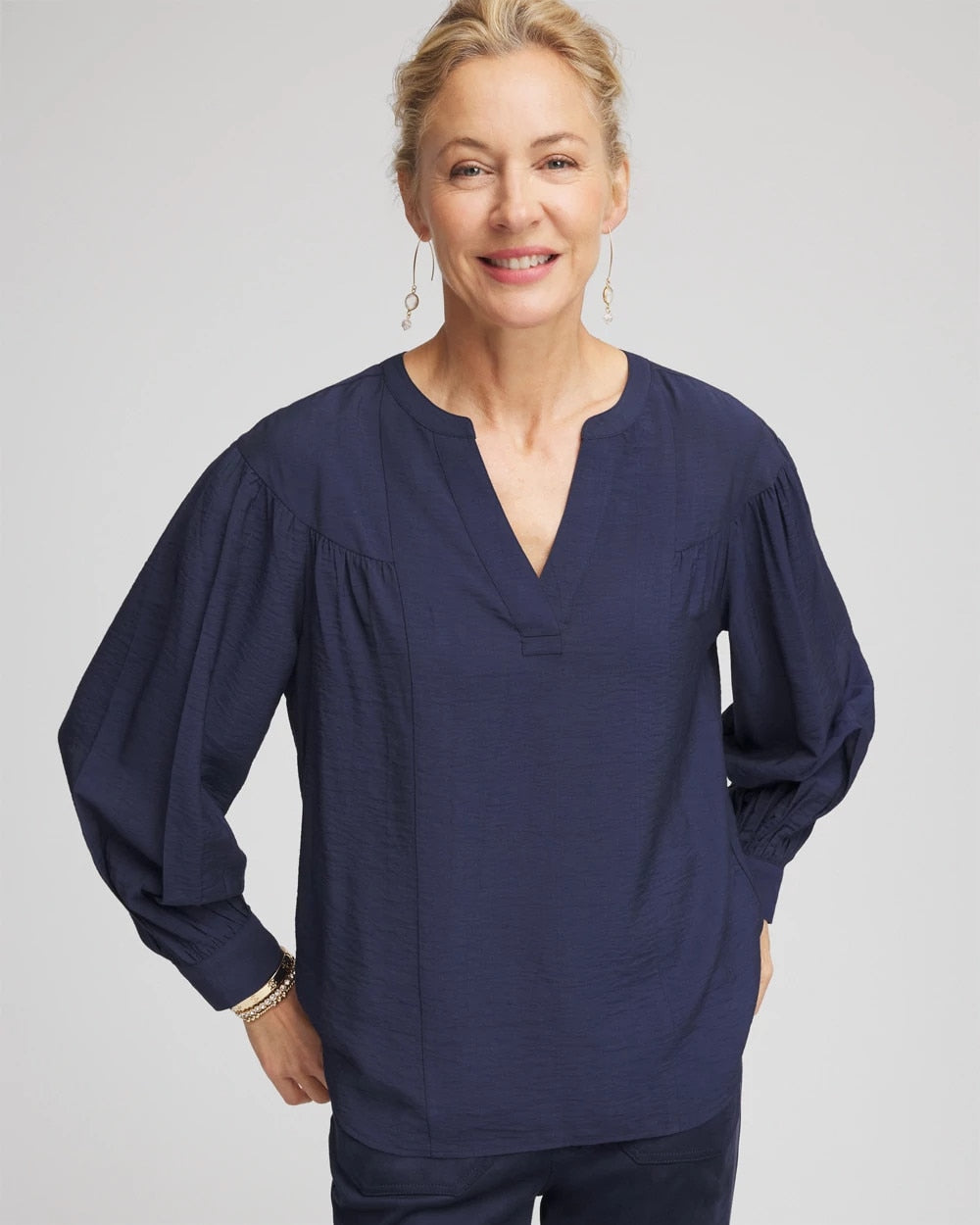 Chico's Sale Passport Blue Woven Relaxed-Fit Shirt