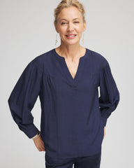 Chico's Sale Passport Blue Woven Relaxed-Fit Shirt