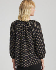 Chico's Outlet Black Floral Print Tie-Neck Top