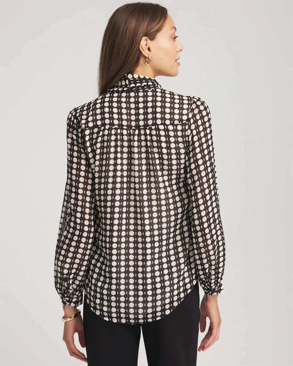 Chico's On Sale Black Clip-Dot Tie-Front Blouse