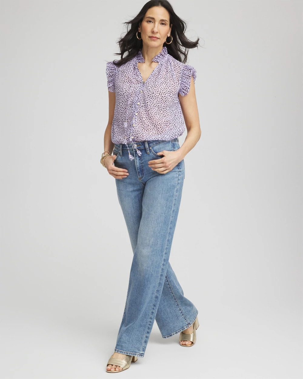 Chico's For Sale Violet Aura Cheetah Print Ruffle-Collar Blouse