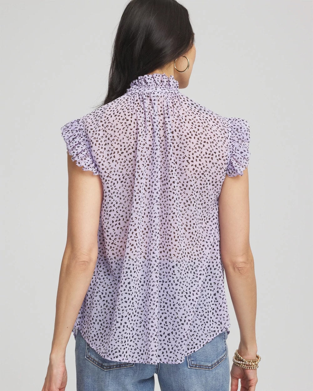 Chico's For Sale Violet Aura Cheetah Print Ruffle-Collar Blouse