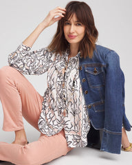 Chico's Discount French Blush Faux Silk Floral Collared Shirt