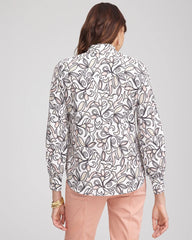 Chico's Discount French Blush Faux Silk Floral Collared Shirt