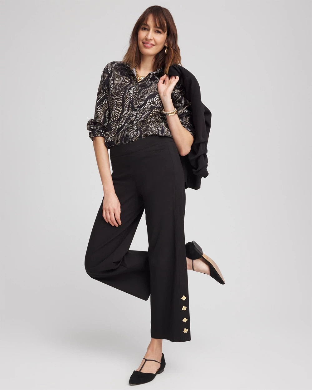 Chico's Sale Black No Iron™ Sateen Swirls Print Shirt