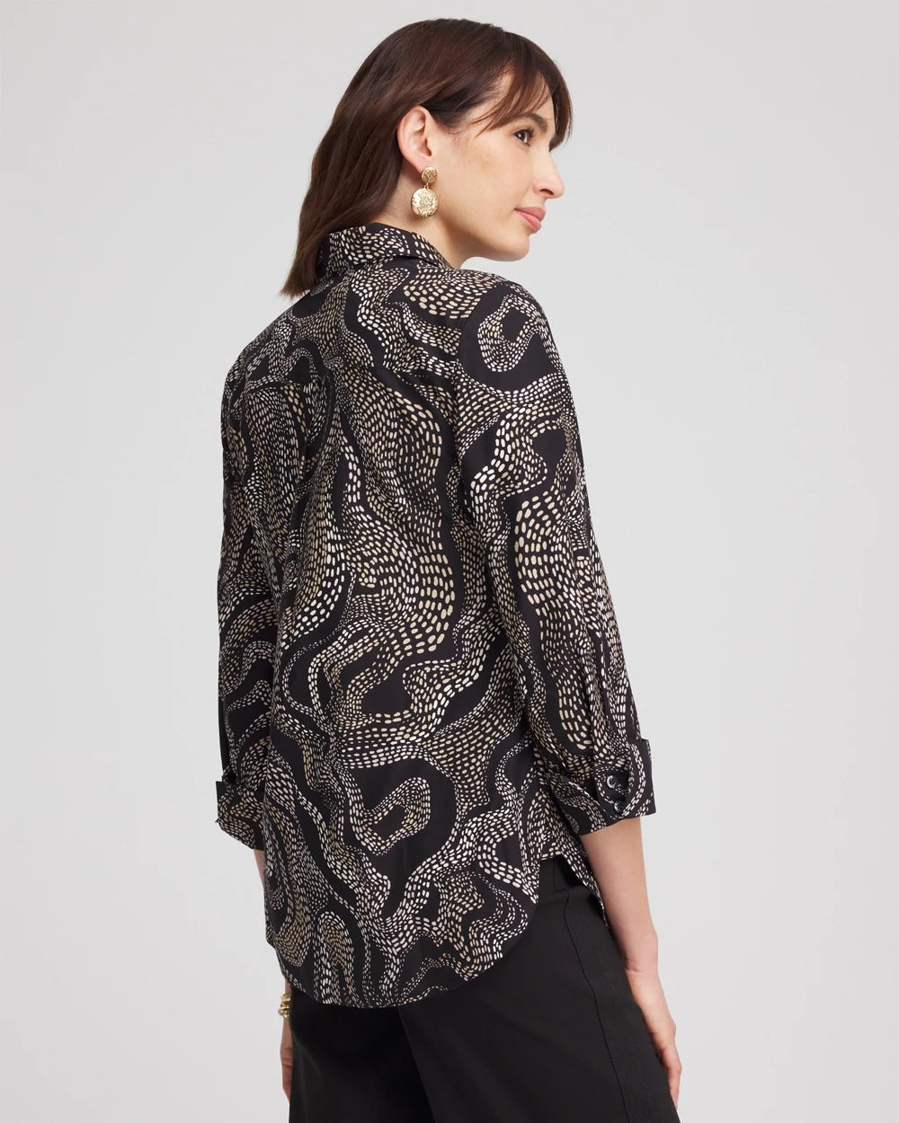 Chico's Sale Black No Iron™ Sateen Swirls Print Shirt