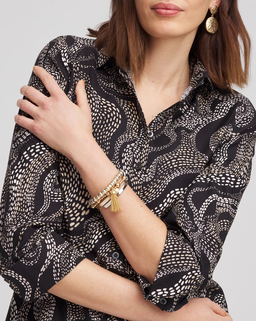 Chico's Sale Black No Iron™ Sateen Swirls Print Shirt