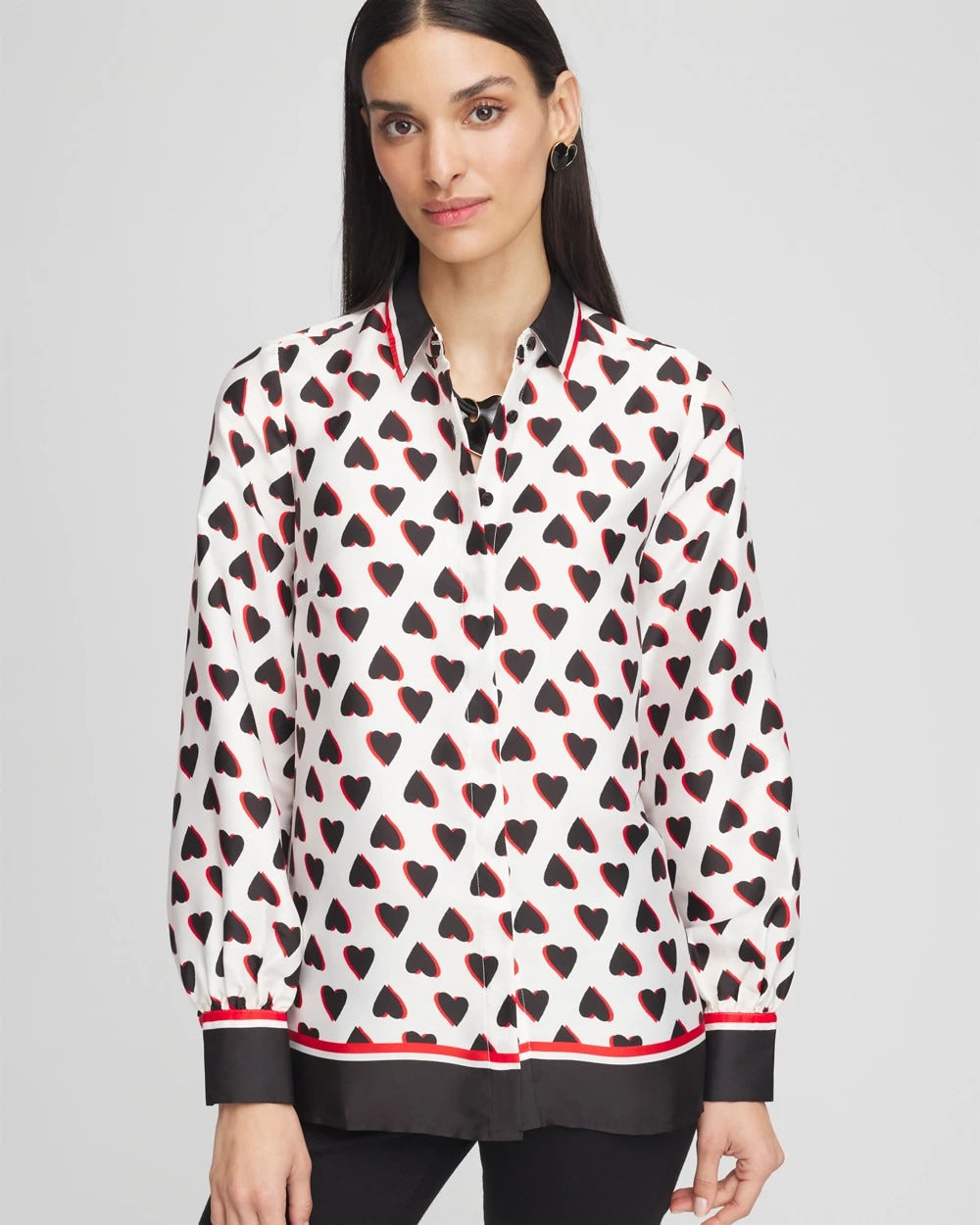 Chico's Outlet Black Classic Valentine's Day Blouse