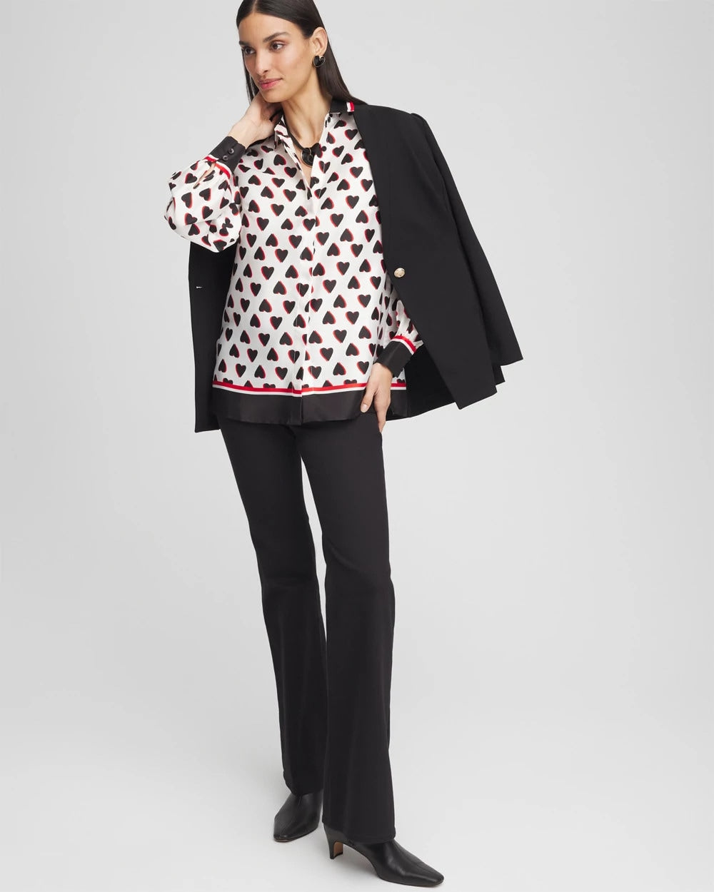 Chico's Outlet Black Classic Valentine's Day Blouse