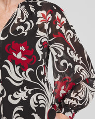 Chico's On Sale Black Crinkle Chiffon Floral Blouse