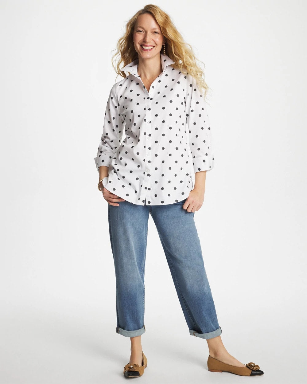 Chico's For Sale Optic White No Iron™ Stretch Perfect Dots Shirt