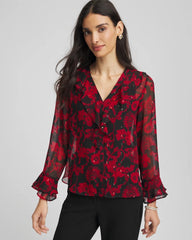 Chico's Online Carmine Red Georgette Clip Dot Ruffle Blouse