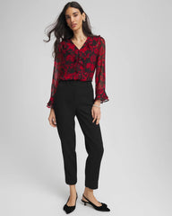 Chico's Online Carmine Red Georgette Clip Dot Ruffle Blouse